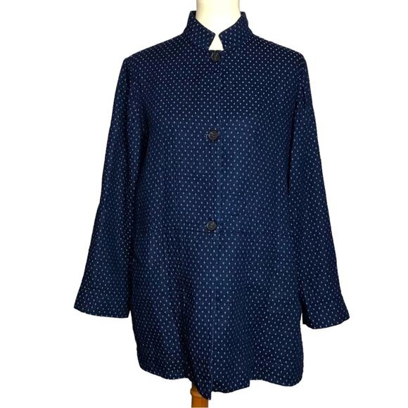 Raquel Allegra Jaquard Navy Blue Diamond Print Buttoned Blazer Coat Jacket Small - Picture 4 of 16
